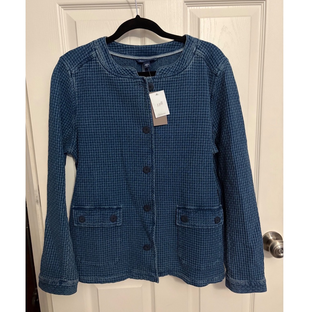 NEW J. Jill | Pure Jill Indigo Field Jacket Geneva Wash Waffle Knit Cotton M